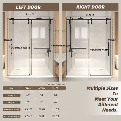 44-48" x 76" H Frameless Sliding Shower Door, 5/16" (8mm) Clear Tempered Glass, Stainless Steel Frame,Matte Black image 10