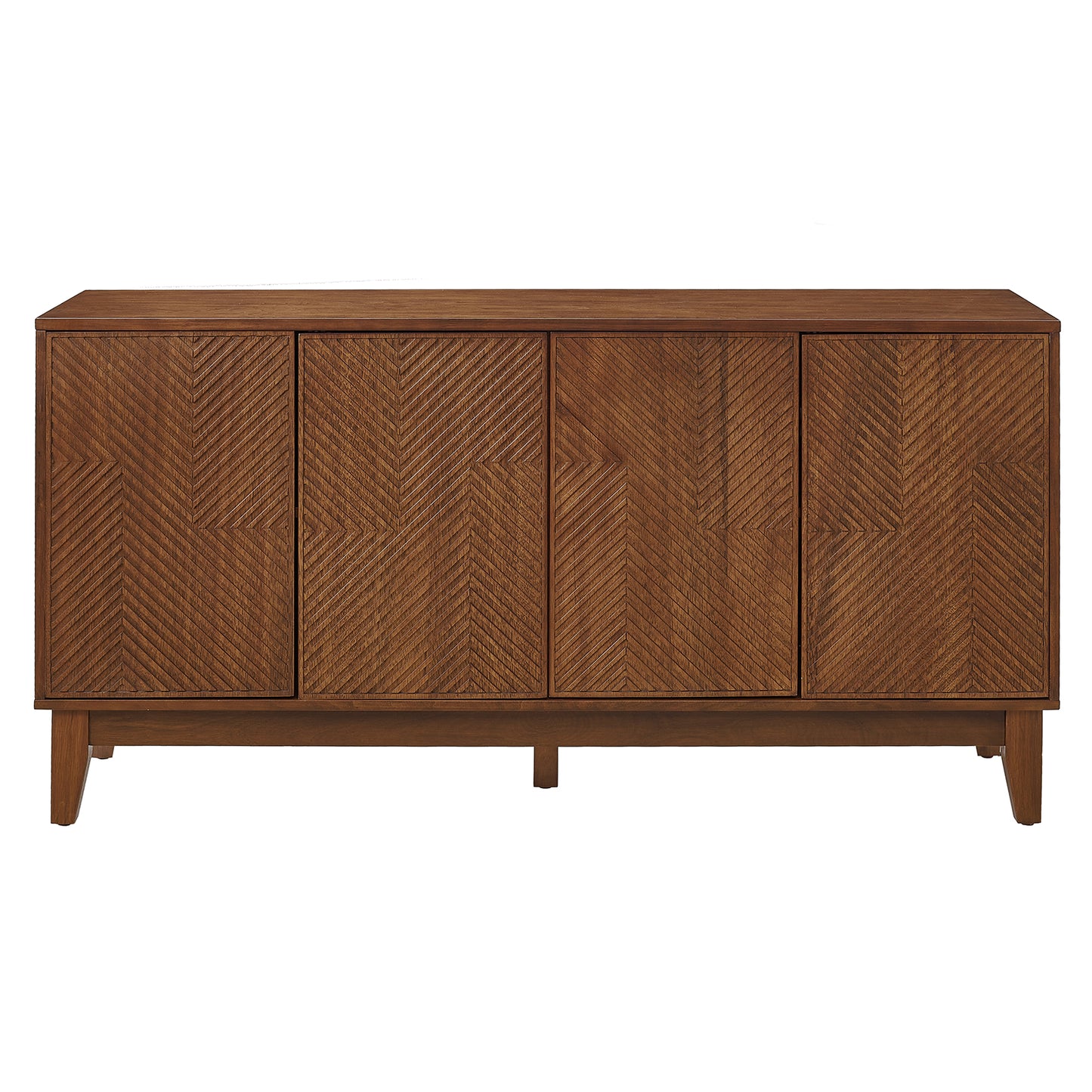 56" Mid Century Modern TV Stand, Wood Storage Cabinet with Carved Geometric Doors, 4 Door Media Console, Sideboard Buffet Cabinet for Living Room, Dining Room, Entryway image 9