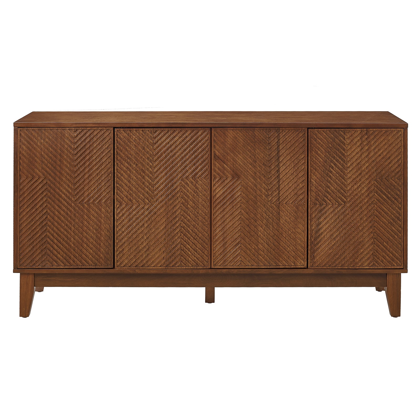 56" Mid Century Modern TV Stand, Wood Storage Cabinet with Carved Geometric Doors, 4 Door Media Console, Sideboard Buffet Cabinet for Living Room, Dining Room, Entryway image 9