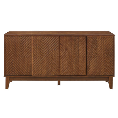 56" Mid Century Modern TV Stand, Wood Storage Cabinet with Carved Geometric Doors, 4 Door Media Console, Sideboard Buffet Cabinet for Living Room, Dining Room, Entryway image 9