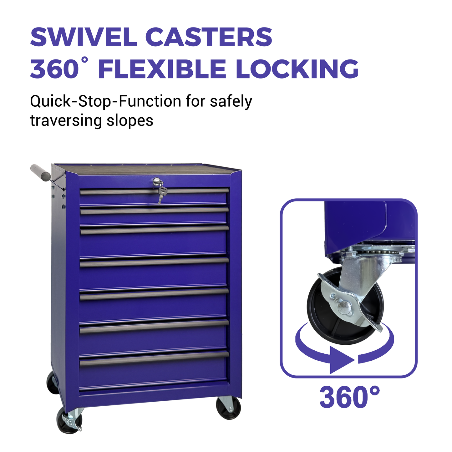 Rolling Metal Tool Chest with 7 Drawers, 20" 7-Drawer Tool Chest Cabinet with Ball Bearing Drawer Slides, Steel Tool Storage Box Organizer -PURPLE image 4