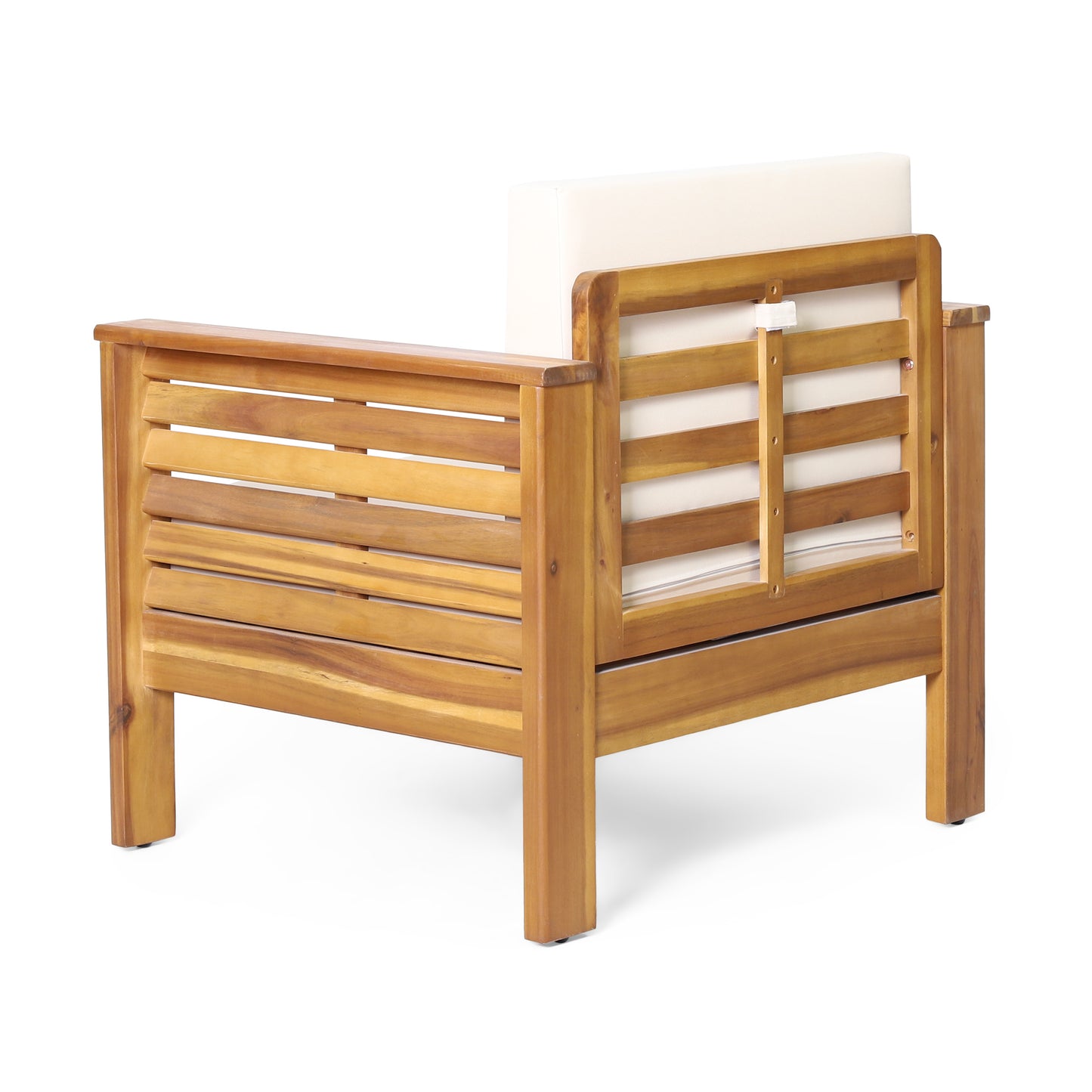 (Set of 2) Outdoor Acacia Wood Club Chairs with Cushions, Teak+Beige, 27.75"D x 32"W x 27.75"H image 7
