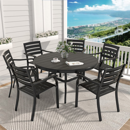 Outdoor Round Patio Dining Table for 6-7, All Weather Metal Dining Table with Umbrella Hole for Deck Lawn Garden Backyard, Black Color image 9