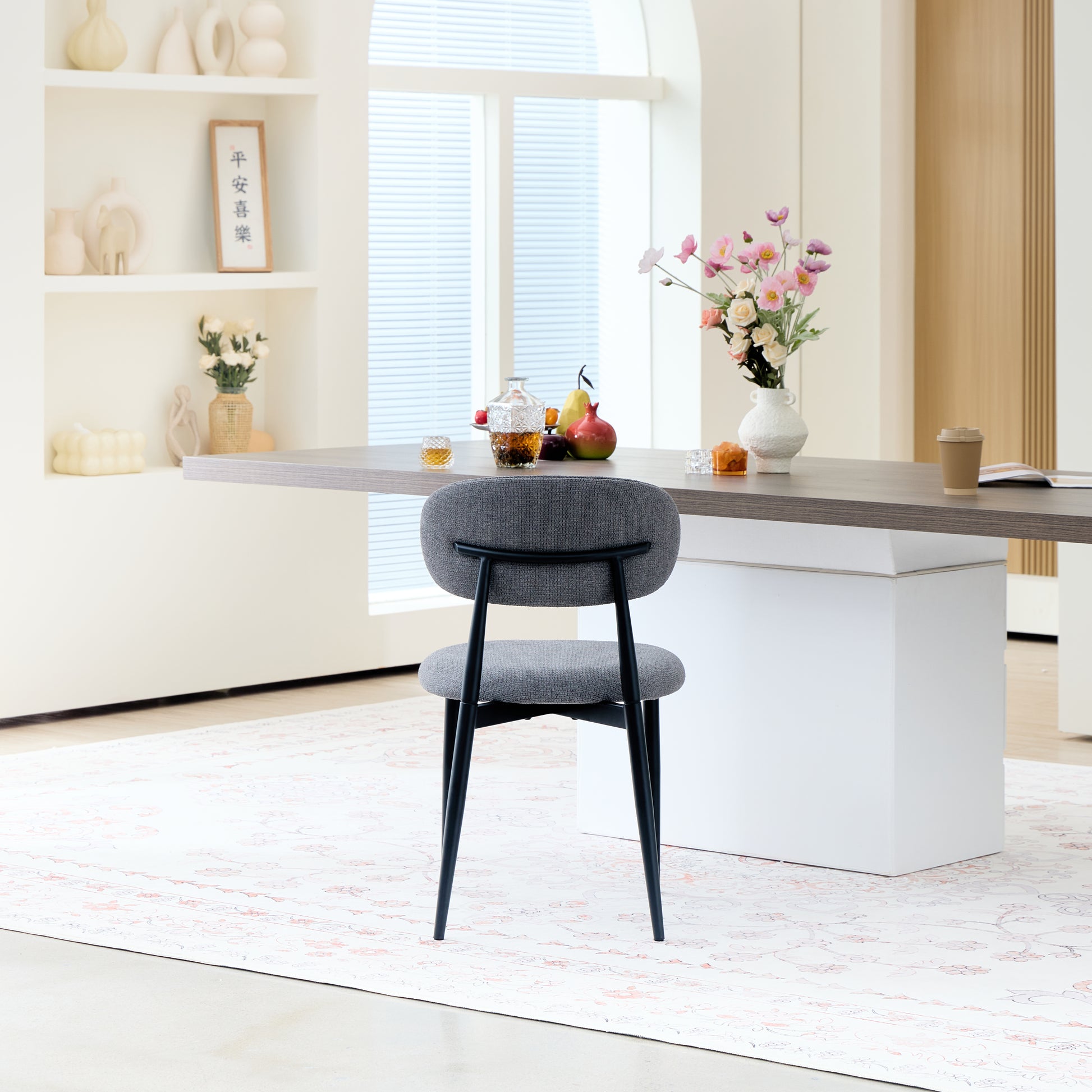 Fabric Dining Chairs, Upholstered Side Chairs with Black Metal Legs, 32.8" H x 19.6" W x 22" D, 19.3" Seat-High, Modern Kitchen Chairs for Dining Room, Living Room-Seat of 2,Black Frame and Grey Seat image 7