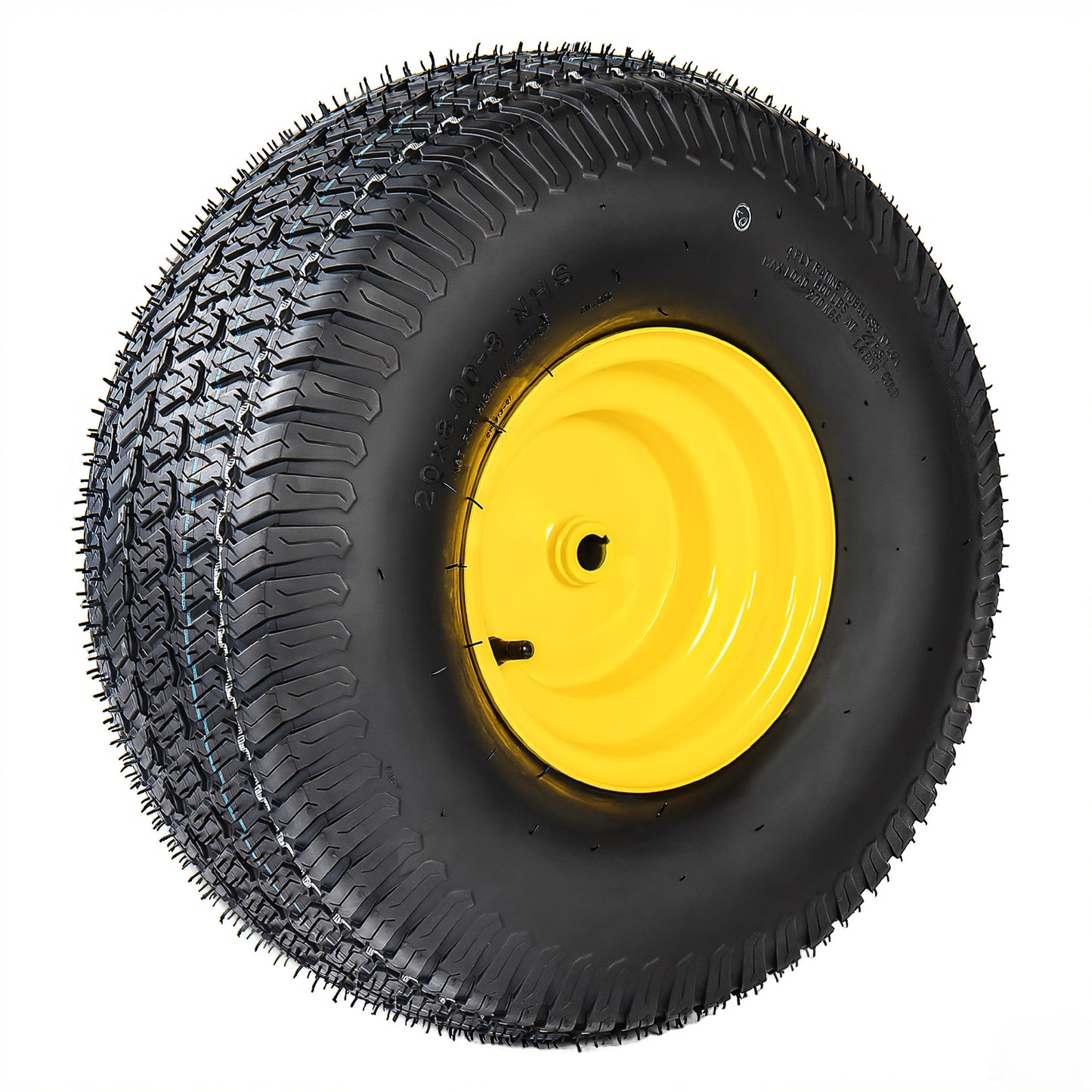 Set of 2 20x8.00-8 Lawn Mower Tires and Wheel Assembly, 4-Ply Tubeless Turf Tread Heavy Duty, 3.5" Centered Hub with 3/4" Bore and 3/16" Keyway, Yellow Steel Rim for Zero-Turn Mowers, 905 lbs Capacity image 8