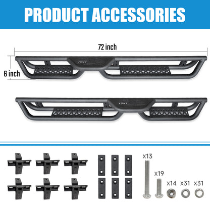 Coated Black Carbon 6-Inch 2-Stairs Side Step Rails Step Bars Steel Nerf Bars Running Boards Compatible with Jeep Wrangler JL 4 Doors 2018-2026 For Off-Road Protection Direct Bolt-On Installation image 4
