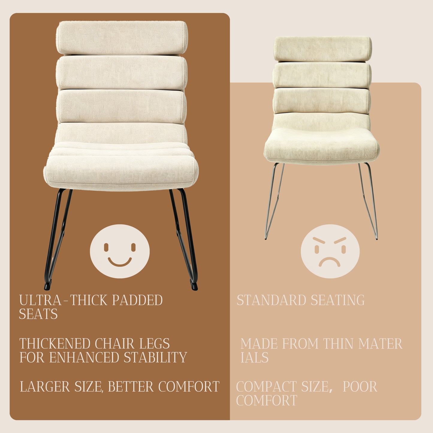Modern 2-piece dining chair set, soft cushion dining chairs, comfortable backrest chairs, kitchen/living room/home office chairs, beige image 6