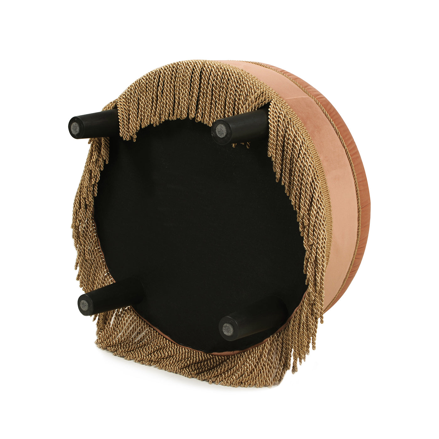 Yolanda 24" Round Upholstered Accent Ottoman, Peach Orange Velvet with Gold Trim image 7