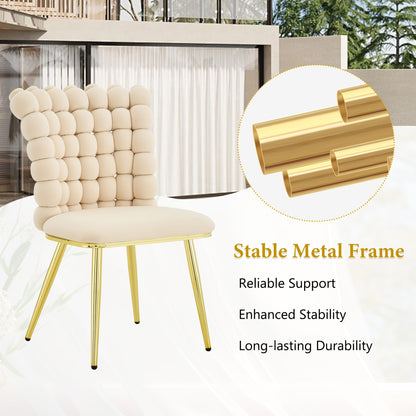 Set of 2 Luxury Cream Bubble Tufted Swivel Chair, Premium Velvet Upholstered Accent Chair with Gold Metal Frame, Ergonomic Space-Saving Desk Chair for Modern Interiors image 9