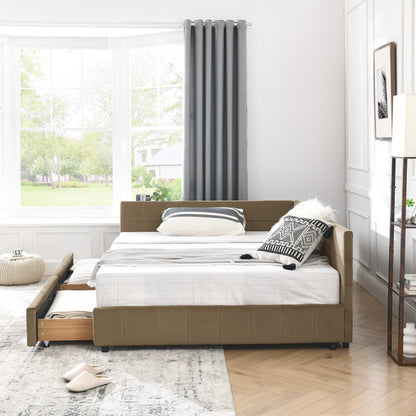 Full Size Storage Upholstered Tufted Bed Frame, Sofa Bed Frame with Comfortable Backrest and Armrests, Full Size Bed for Bedroom, Living Room,Velvet, BROWN(80.5''*59''*29.5'') image 4