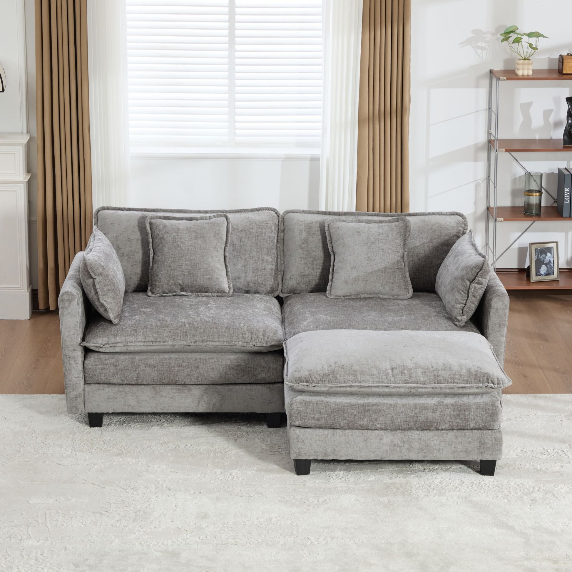 Cloud Sofa LoveSeat (Ottoman is not included), Modern Sectional Couch, for Living Room Bedroom and Apartment, Comfy Double Layer Upholstered Seat Cushion, Breathable Chenille Fabric, Gray,SSS5012GY image 12