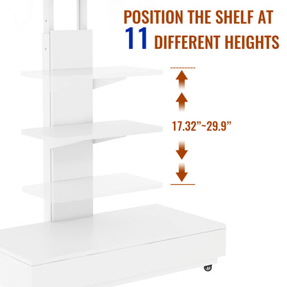 TV stand with push-pull drawer for Living Room, Bedroom,Offices,Adjustable Height Mobile TV Cart for 32-75 inches,tv stand with wheels,White image 7