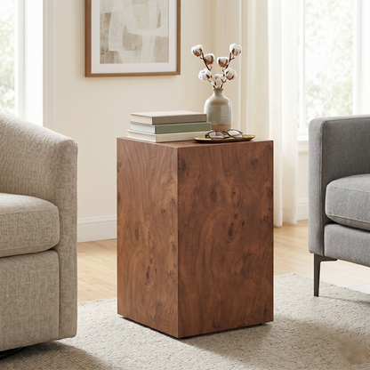 Premium Burl Walnut Veneer MDF Cube Table, Height Adjustable Multi-purpose Coffee Side End Table for Living Room, 11.8"×11.8"×19.7", No Extra Items Included image 1