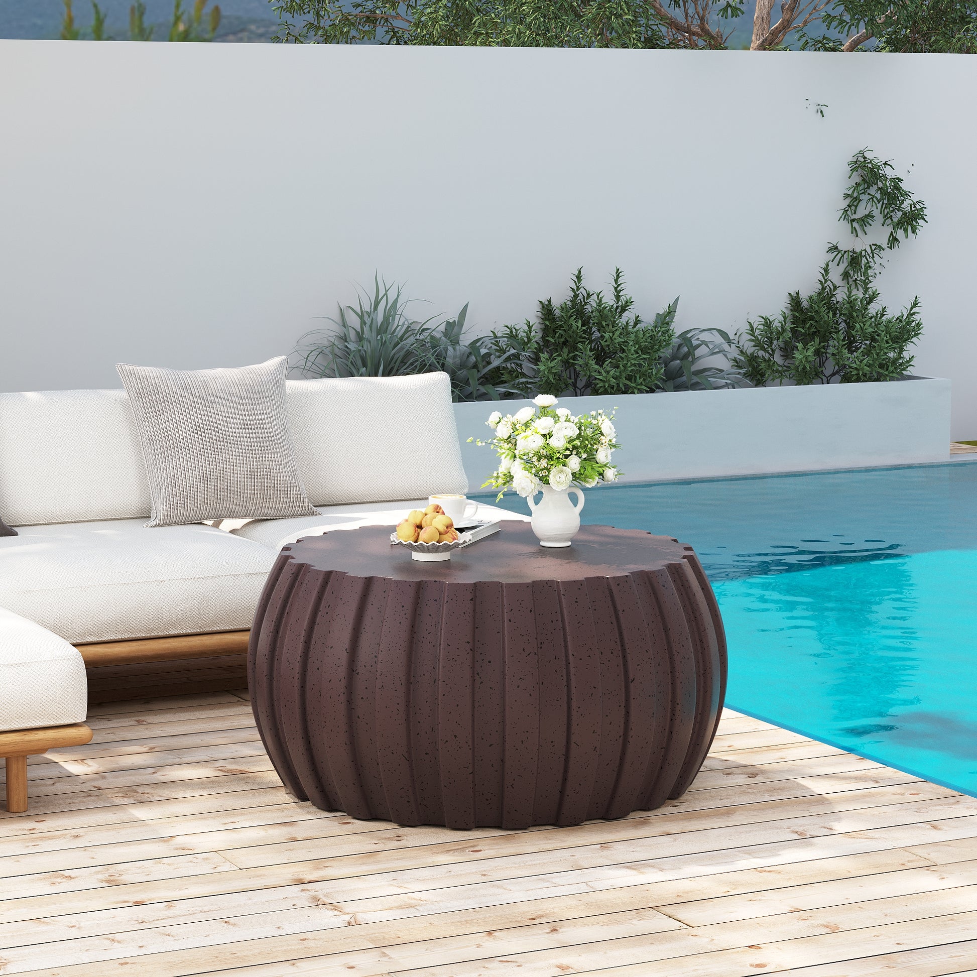 35.43" Modern Waterproof Coffee Table, Durable MgO Cement Design,Indoor & outdoor compatible(Brown) image 4