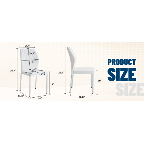 Luxury Simple Chair - Set of 4 White PU Material High Resilience Dining Chair with Metal Silver Leg.The Chair Back Has a Vertical Stripe Design With Smooth And Uniform Lines. image 8