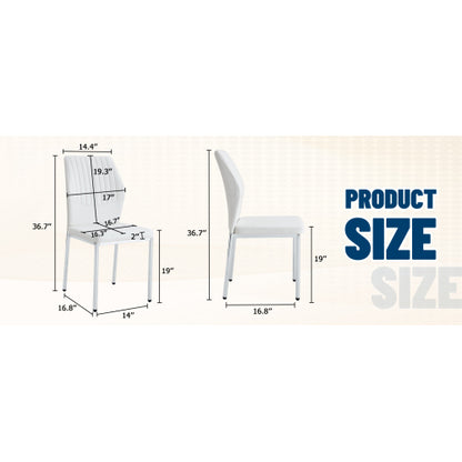 Luxury Simple Chair - Set of 4 White PU Material High Resilience Dining Chair with Metal Silver Leg.The Chair Back Has a Vertical Stripe Design With Smooth And Uniform Lines. image 8