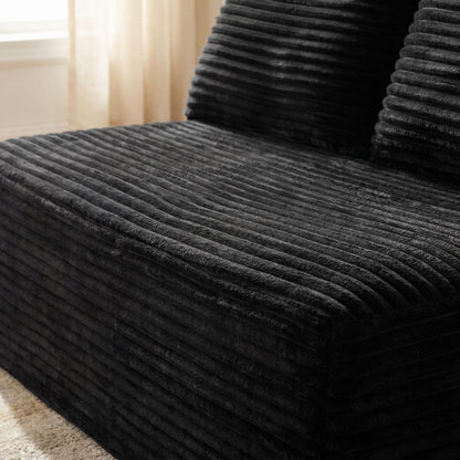 Black Corduroy Ground-Hugging Compressed Loveseat, Armless No-Legs 2-Seater Sofa for Living Room Small Apartment image 12