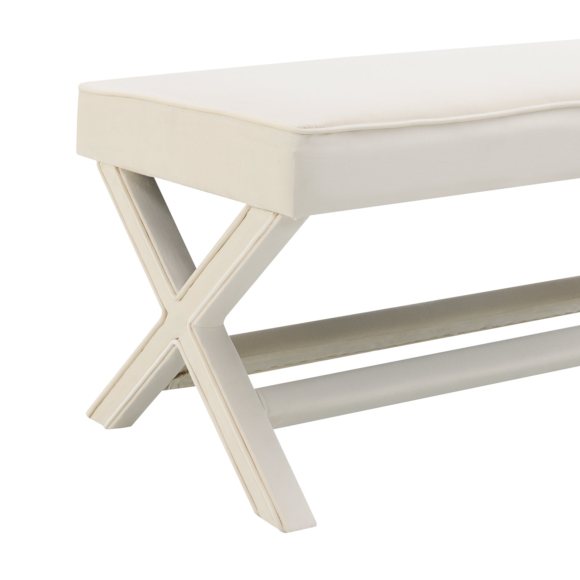 Comfort Double Bench Upholstered in Velvet Fabric,Stool with Stylish X-Crossed Legs,Comfort Cushion with piping,Velvet Beige image 6
