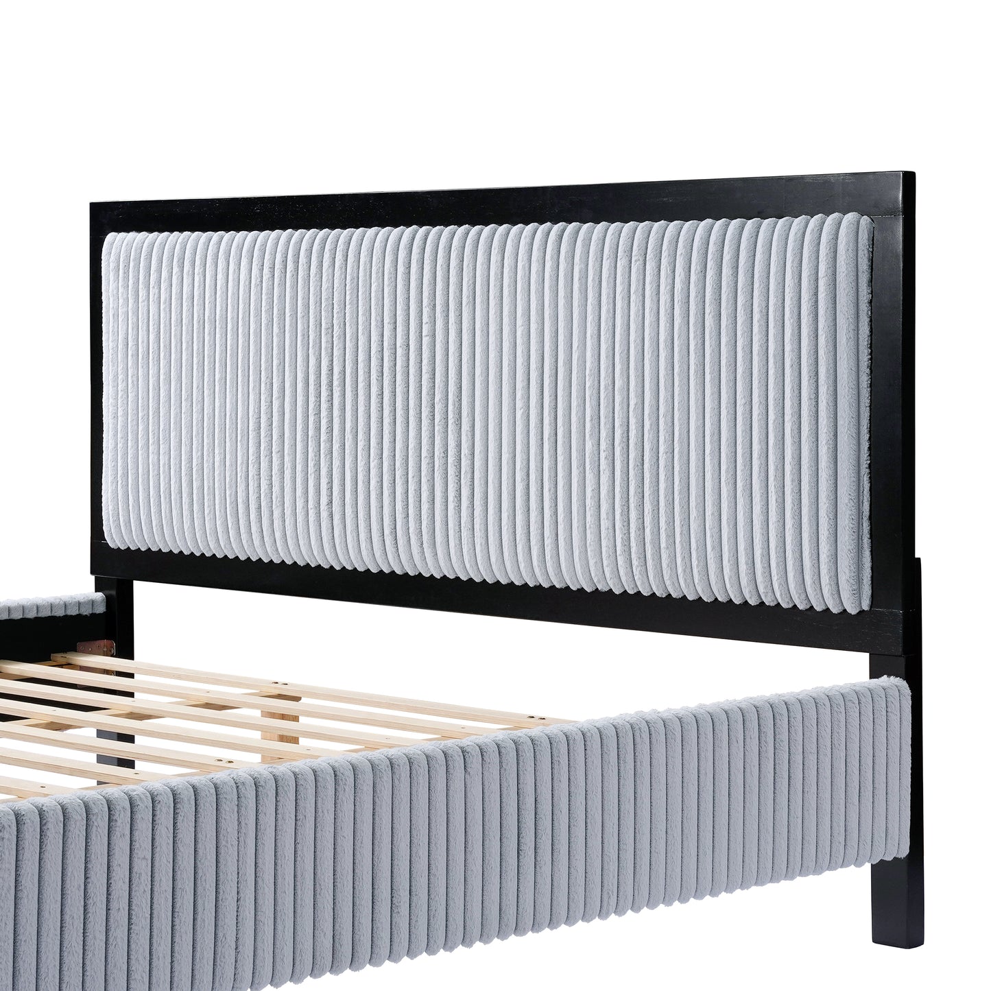 Queen Upholstered Bed with Fluffy Soft Headboard,Grey+Black Frame image 9