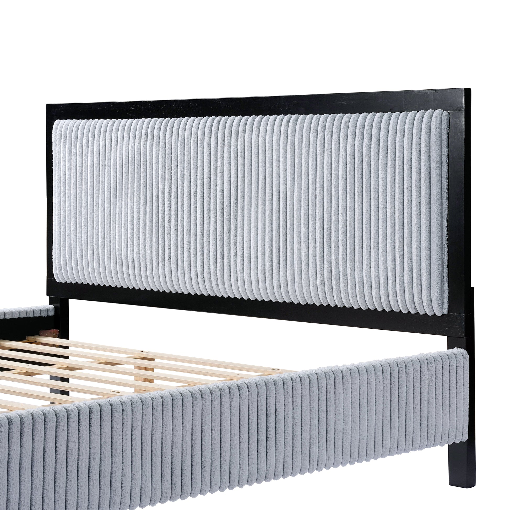 Queen Upholstered Bed with Fluffy Soft Headboard,Grey+Black Frame image 9