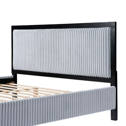 Queen Upholstered Bed with Fluffy Soft Headboard,Grey+Black Frame image 9