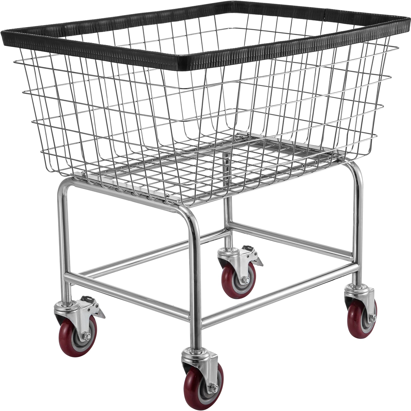 Wire Laundry Cart, 2.5 Bushel Wire Laundry Basket with Wheels, 21''x27''x27.5'' Commercial Wire Laundry Basket Cart, Steel Frame with Chrome Finish, 4inch Casters, Wire Basket Cart For Laundry image 1