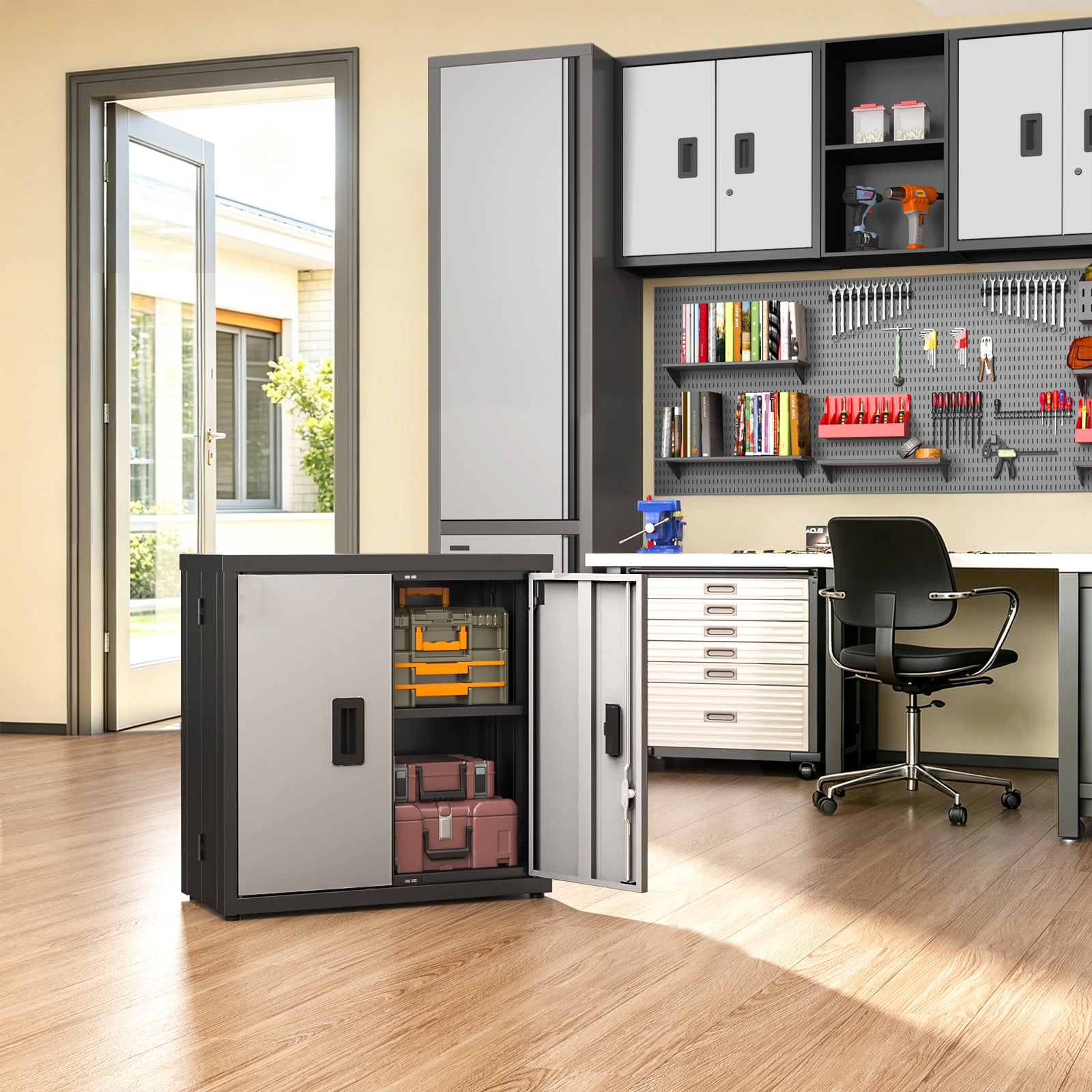 Metal Tool Garage Storage Cabinet with 2 Doors and lock image 5
