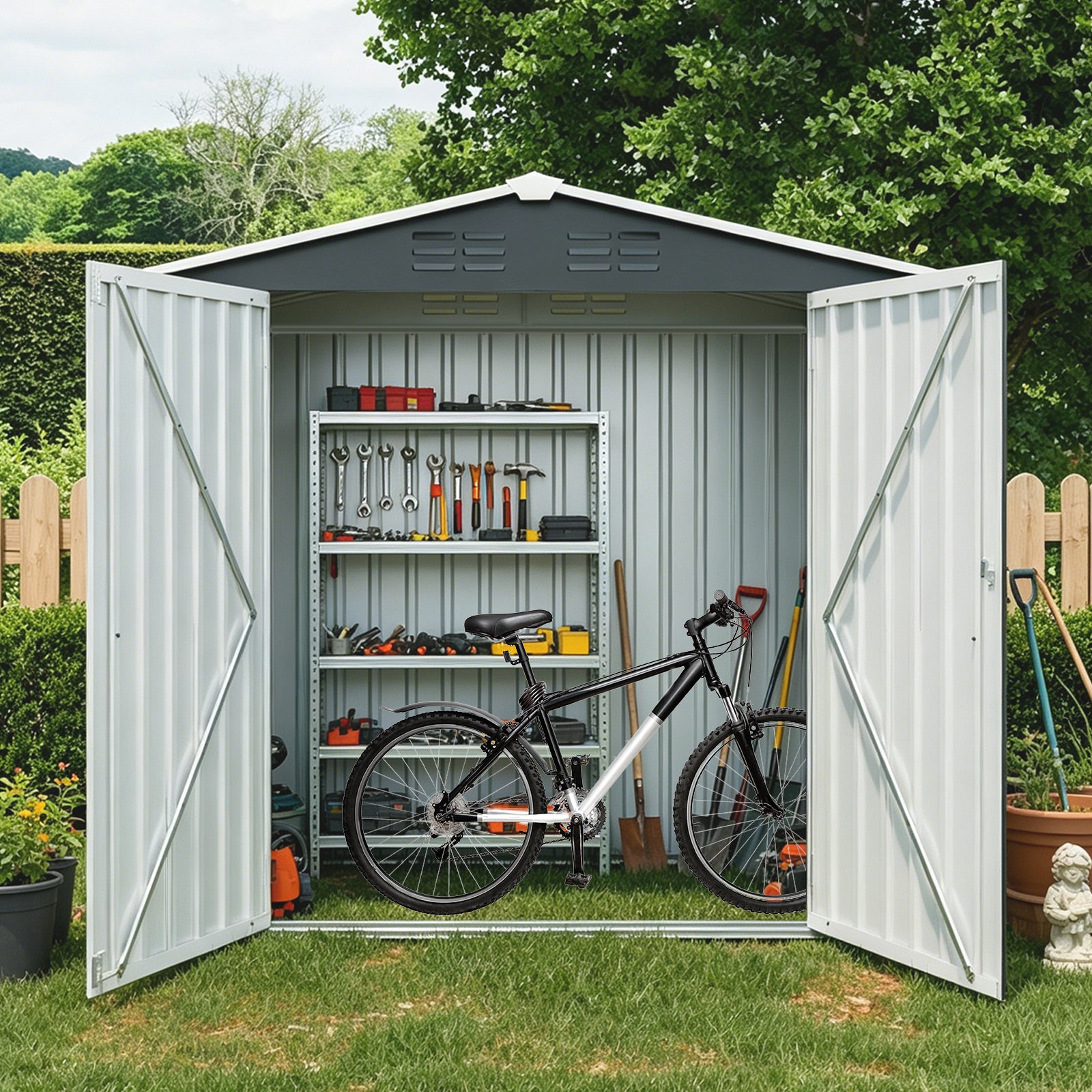 8ft x 4ft Outdoor Metal Storage Shed with Lockable Latch for Backyard, Patio, Lawn,Black(7.81*3.64 FT) image 2