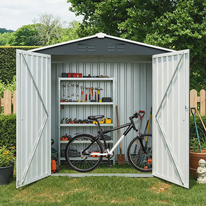8ft x 4ft Outdoor Metal Storage Shed with Lockable Latch for Backyard, Patio, Lawn,Black(7.81*3.64 FT) image 2