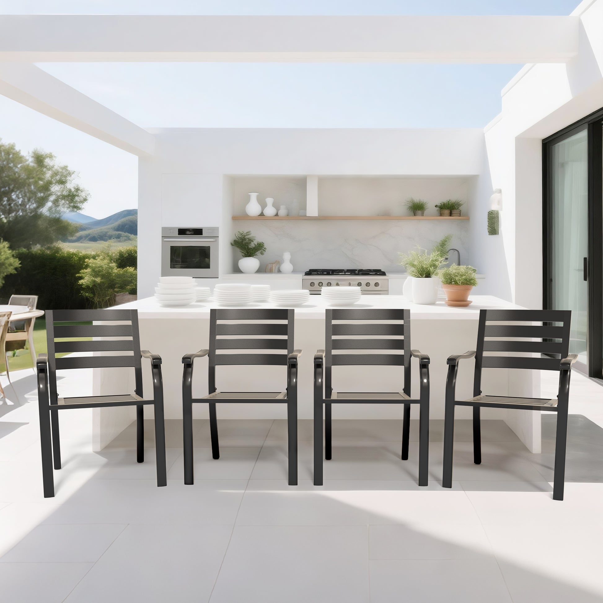 VRSHWO lron Terrace Dining Chairs, a Set of 2 Black Color Outdoor Chairs, Bistro Metal Chairs, All-Weather Outdoor Metal Dining Chairs, Suitable for Gardens, Terraces, and Swimming Pool image 6