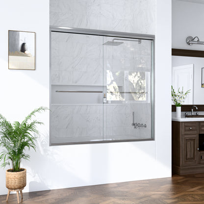 56"-60"W*60" H Semi-Frameless Double Sliding Shower Door, Bypass Shower Door, 1/4" (6mm) Thick SGCC Tempered Glass Door,Chrome image 3