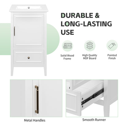 20" Bathroom Vanity with Sink, Bathroom Cabinet with A Door, Door Shelf Storage and Adiustable Foot Pads, A Drawer, White(Old SKU:N725P192821K) image 5