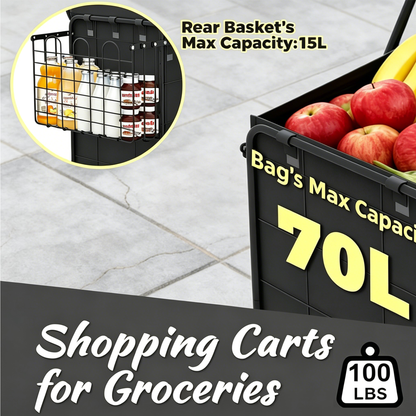 Shopping Cart Grocery Cart on Wheels - Waterproof Bag Included, 10-min Assembly Utility Wagon, Lightweight Shopping Cart with 360° Swivel Wheels for Grocery, Apartments, Laundry, Max Load 100 lbs image 2