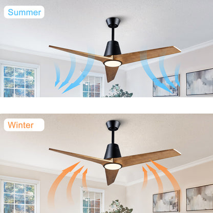 52 inch Decorative Ceiling Fan with Lights,3 Solid Wood Blade, Remote Control, 3CCT Dimmable LED, Timer, 6-Speed Reversible Motor Use for Living Room or Patio image 3