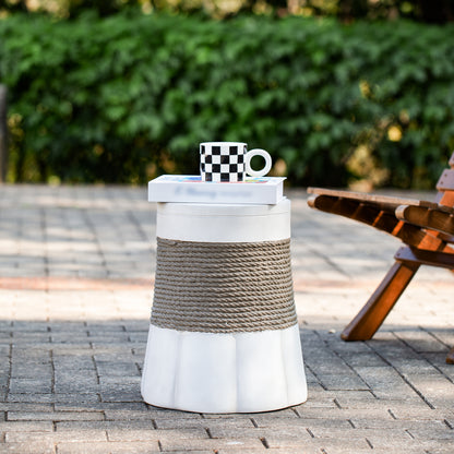 Outdoor Light Gray & Brown Retro Woven Rope & Fan-Base MGO Side Table – End Table for Home, Office, Living Room & Outdoor image 3