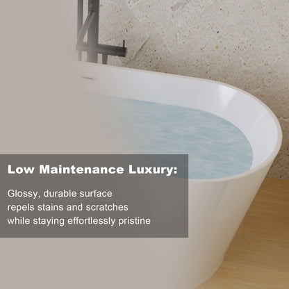 59" Acrylic Freestanding Bathtub, Stand Alone Soaking Tub, Glossy White Acrylic, Toe-tap Chrome Drain, cUPC Certified image 4