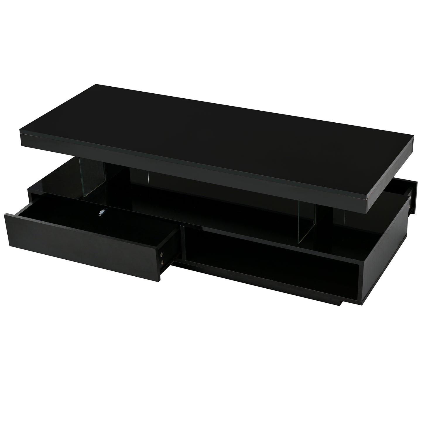 VIBE HAUS LED Coffee Table with Storage, Modern Center Table with 2 Drawers and Display Shelves, Accent Furniture with LED Lights for Living Room,Black image 11