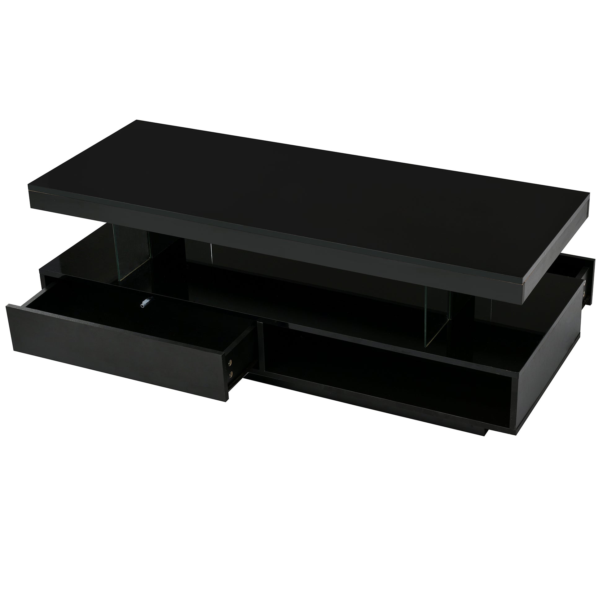 VIBE HAUS LED Coffee Table with Storage, Modern Center Table with 2 Drawers and Display Shelves, Accent Furniture with LED Lights for Living Room,Black image 11