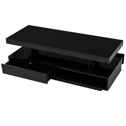 VIBE HAUS LED Coffee Table with Storage, Modern Center Table with 2 Drawers and Display Shelves, Accent Furniture with LED Lights for Living Room,Black image 11