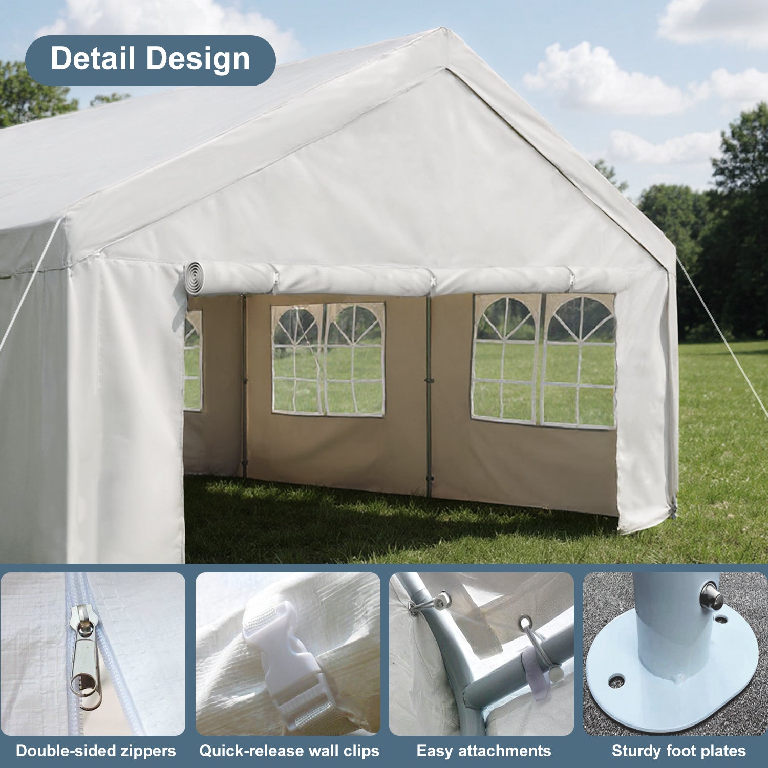 10'x20' Carport Car Canopy Party Tent Outdoor Gazebo with Removable Sidewalls Outdoor Gazebo Commercial Tents for Parties Wedding BBQ image 3