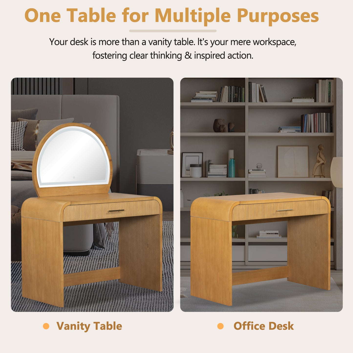 39" Makeup Vanity Table with Mirror Touch Screen Lighted Mirror, Dressing Table with Drawer for Bedroom, Natural image 6