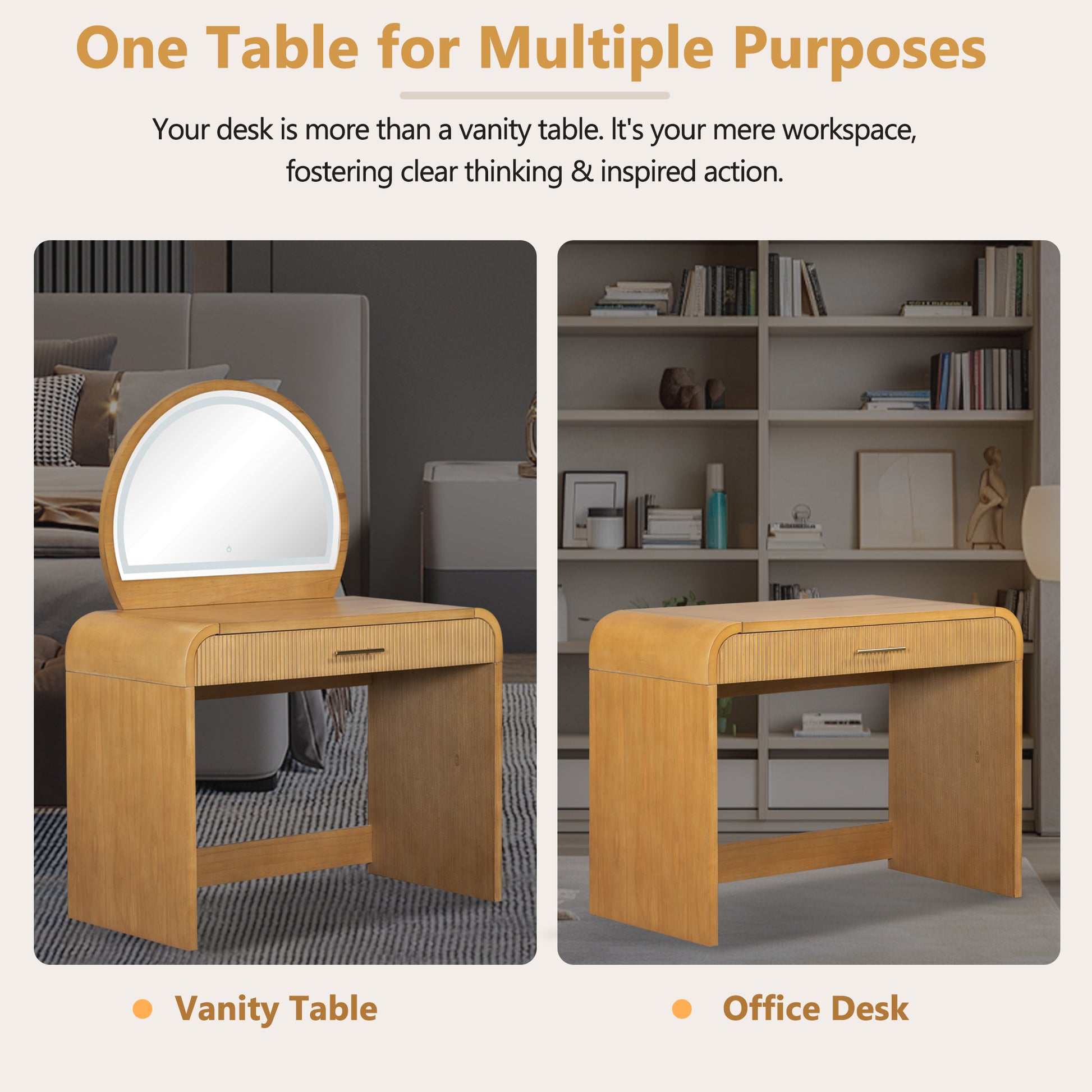 39" Makeup Vanity Table with Mirror Touch Screen Lighted Mirror, Dressing Table with Drawer for Bedroom, Natural image 6