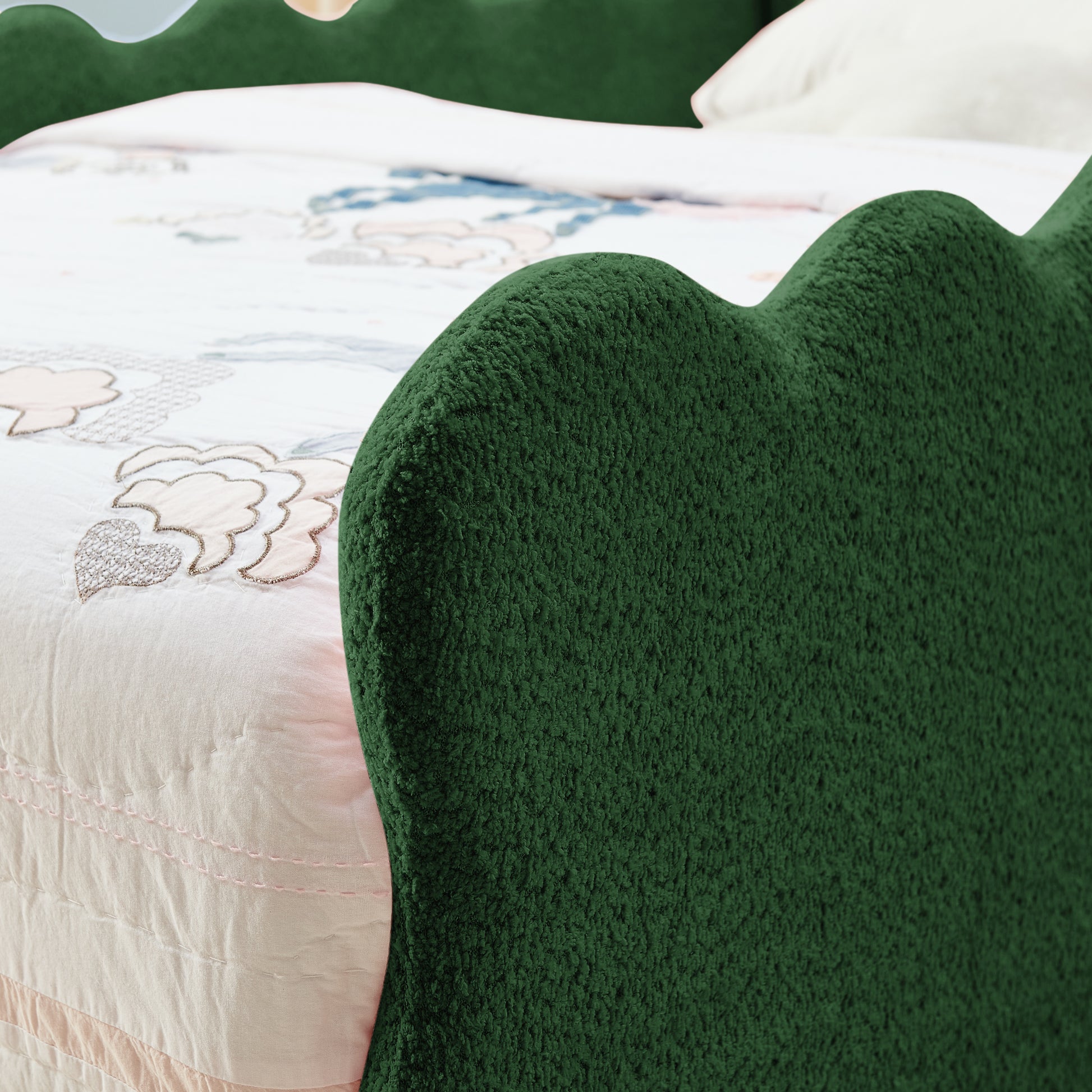 Twin Size Cute Dinosaur-Shaped Kids Bed with Safety Guardraild, Solid Wood Toddler Bed Frame for Children for Bedroom, Boucle Fabric image 5