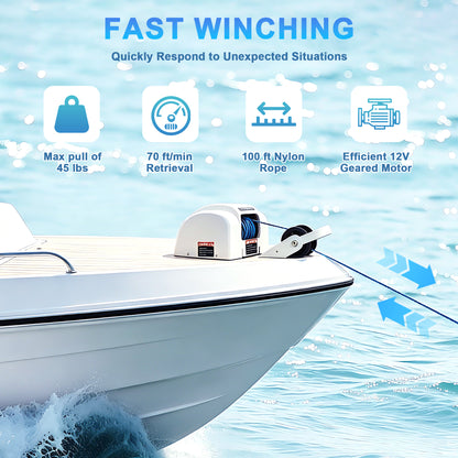 45LBS Electric Anchor Winch 12V with Wireless Remote, 100ft Rope Saltwater Marine Windlass, Automatic Reset, Free Fall for Fishing Boats, Speedboats, Motorboats up to 24ft image 6