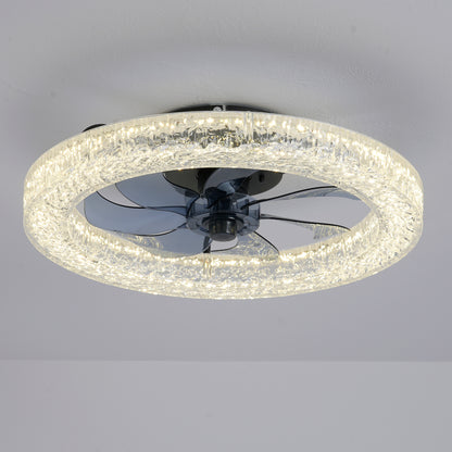 Acrylic Ice Brick Fan Light,LED Light Source and Remote Control, 3000-6500K Dimmable Modern Flush Mount LED Fan Light, 6 Speeds, Quiet DC Motor For Living room, Bedroom,Kitchen----Matte Black image 5