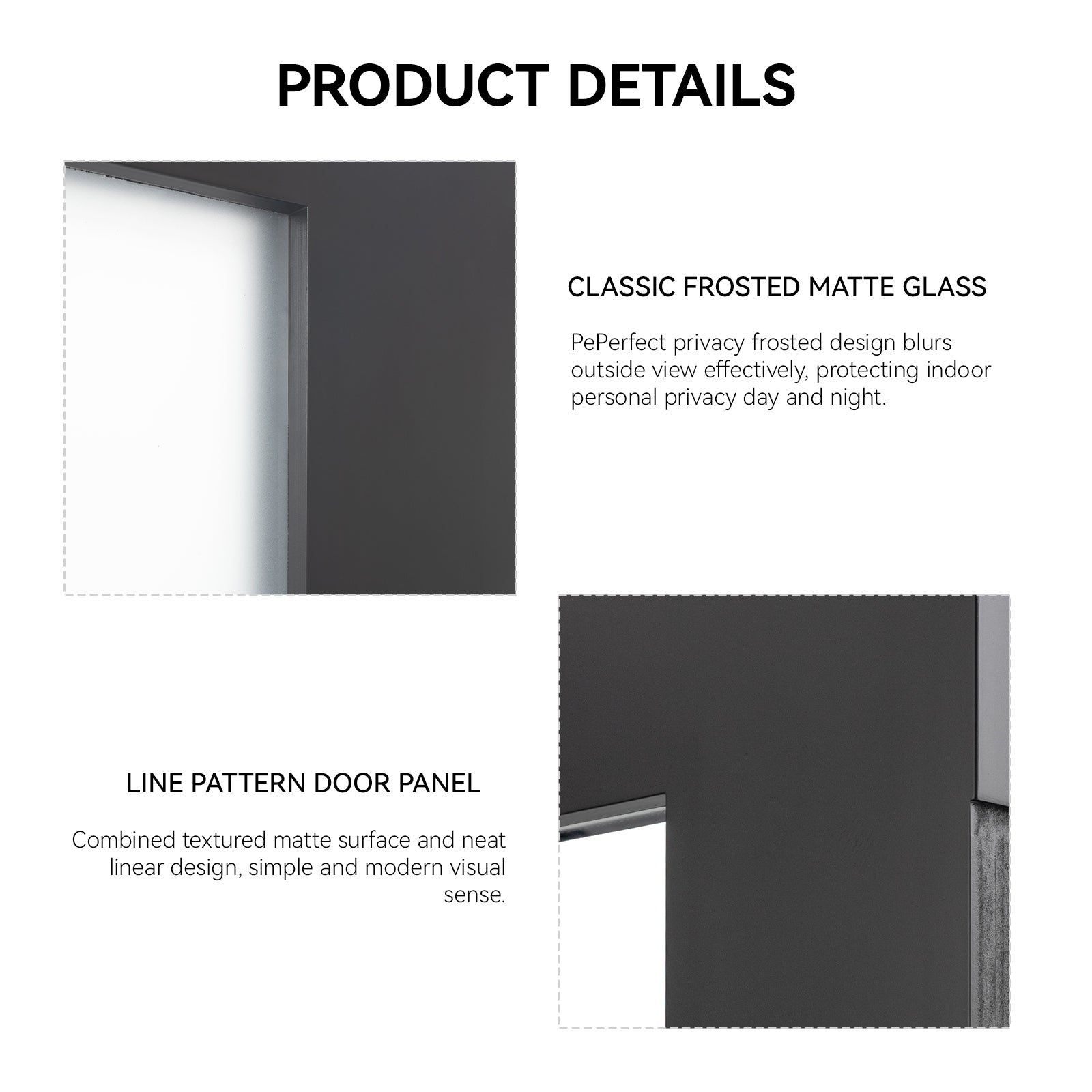 36"x80" Fiberglass Front Door with White 4-9/16" PVC Frame,Right-Hand Inswing Exterior Door with Brickmould,Contemporary minimalist smooth skin with frosted glass for Home Entrance, Black image 7