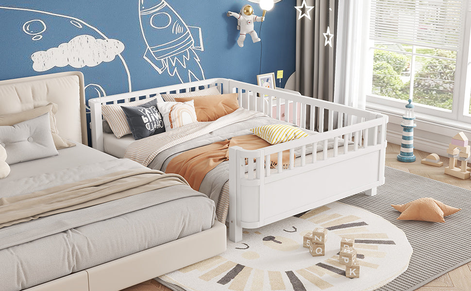 Full Size Wood Platform Bed for Kids, Wood Low Profile Full Bed with Rails for Girls and Boys, White (Patented Design, Old SKU W2593P233767) image 8