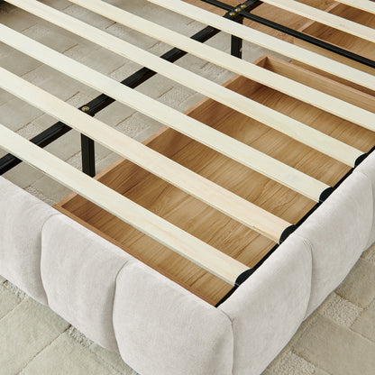 King Size Upholstered Bed,comfortable upholstered bed frame, Chenille fabric, with headboard and solid bed frame. With drawer for storage.-Beige(88.5''*85.5''*31'') image 10
