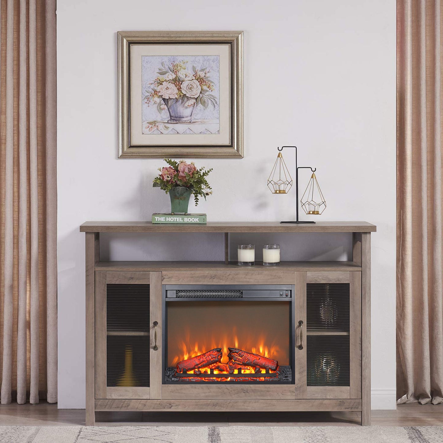 23 inch electric fireplace insert heater with log set & realistic flame, overheating protection without control image 4
