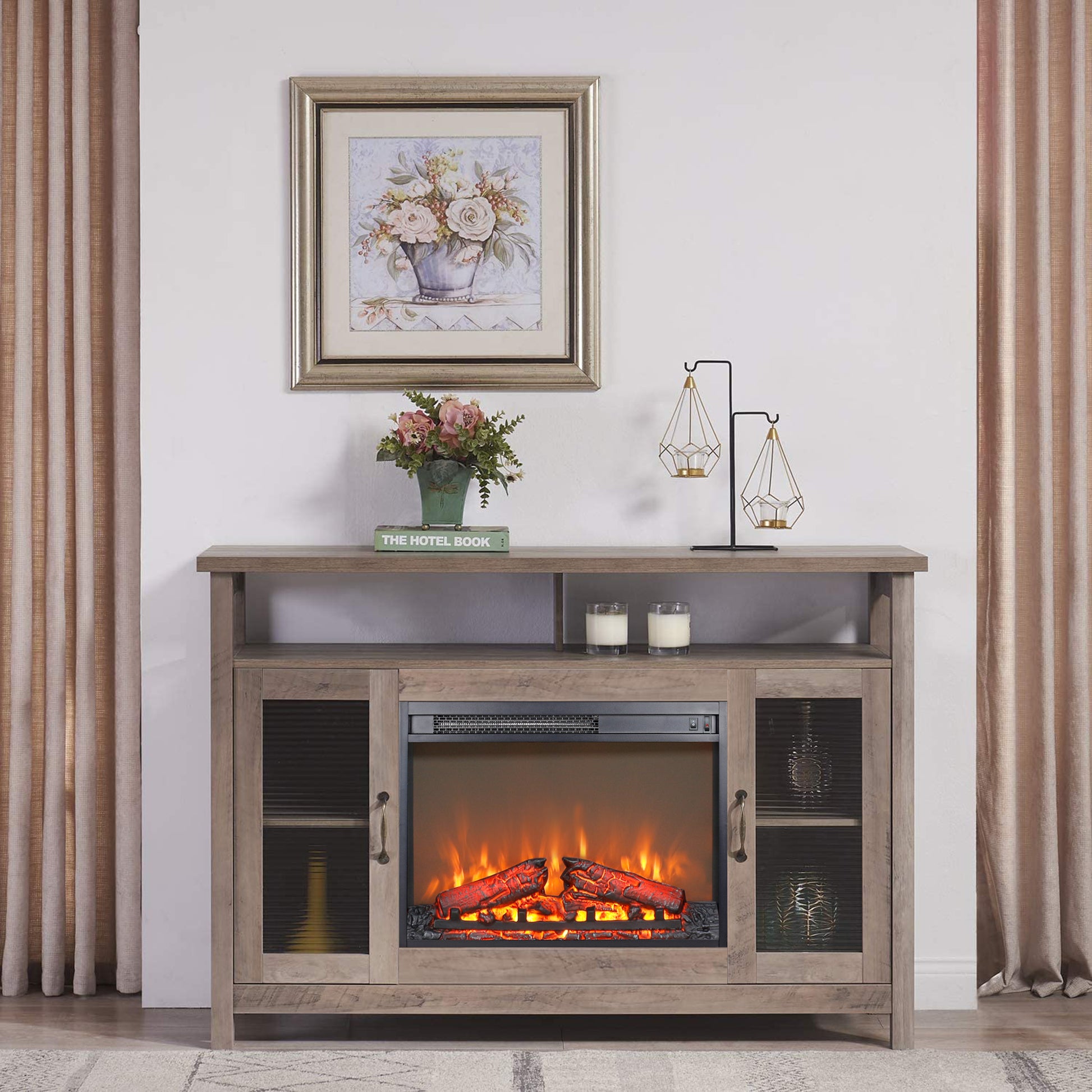 23 inch electric fireplace insert heater with log set & realistic flame, overheating protection without control image 4